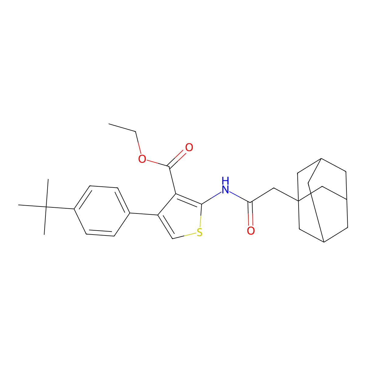 Ethyl 2-[(1-adamantylacetyl)amino]-4-(4-tert-butylphenyl)-3-thiophenecarboxylate molecular structure, CAS 445037-64-9