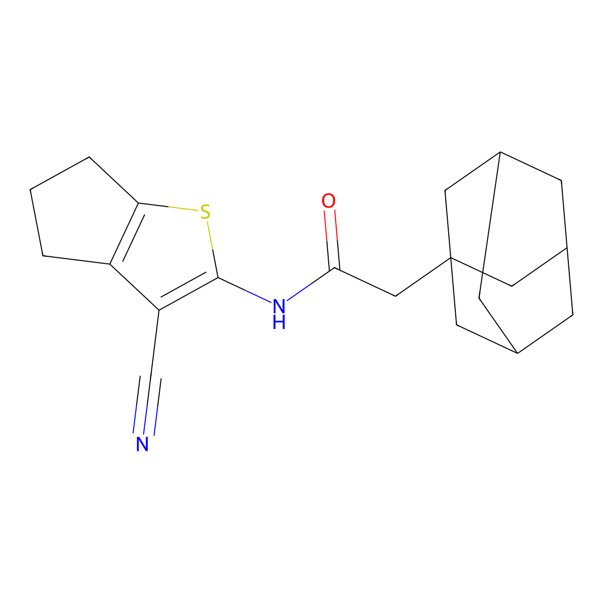 2-(1-adamantyl)-N-(3-cyano-5,6-dihydro-4H-cyclopenta[b]thiophen-2-yl)acetamide molecular structure, CAS 445037-65-0