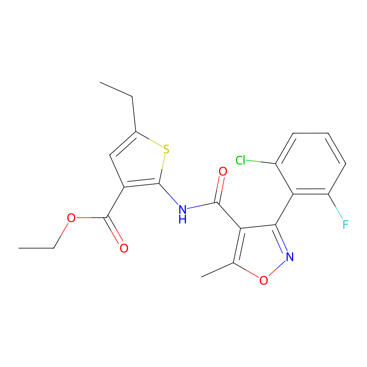 Ethyl 2-({[3-(2-chloro-6-fluorophenyl)-5-methyl-4-isoxazolyl]carbonyl}amino)-5-ethyl-3-thiophenecarboxylate molecular structure, CAS 445037-70-7