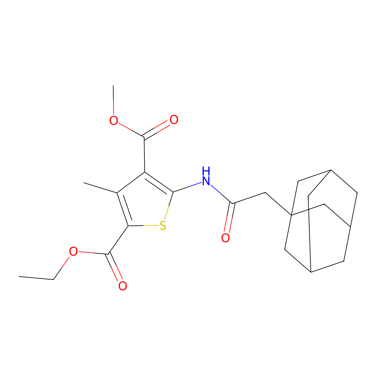 2-Ethyl 4-methyl 5-[(1-adamantylacetyl)amino]-3-methyl-2,4-thiophenedicarboxylate molecular structure, CAS 445037-97-8