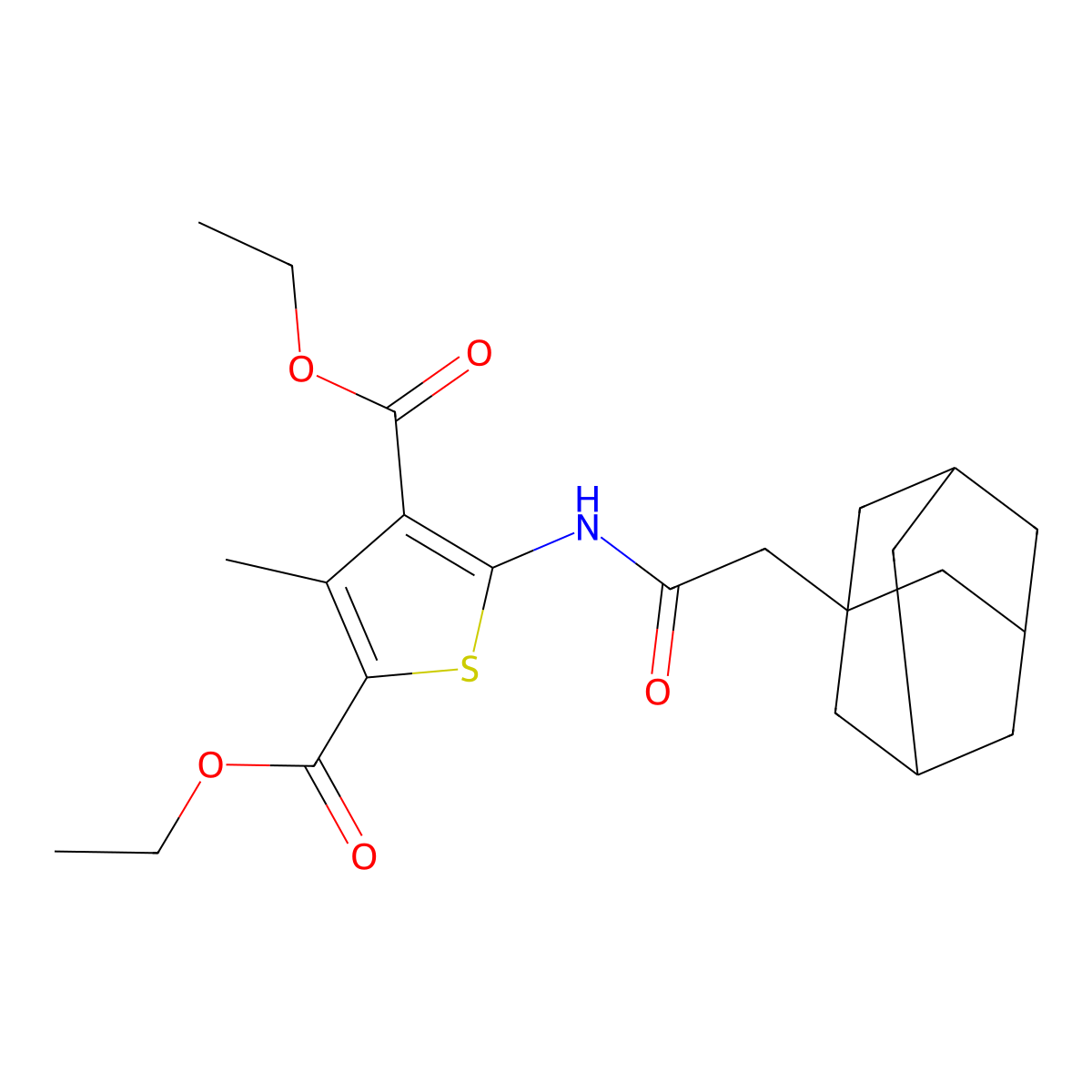 Diethyl 5-[(1-adamantylacetyl)amino]-3-methyl-2,4-thiophenedicarboxylate molecular structure, CAS 445038-00-6
