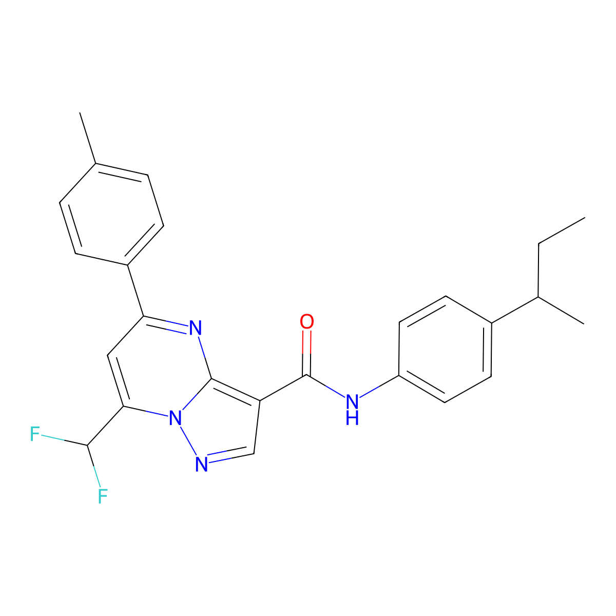 N-(4-butan-2-ylphenyl)-7-(difluoromethyl)-5-(4-methylphenyl)pyrazolo[1,5-a]pyrimidine-3-carboxamide molecular structure, CAS 445038-06-2