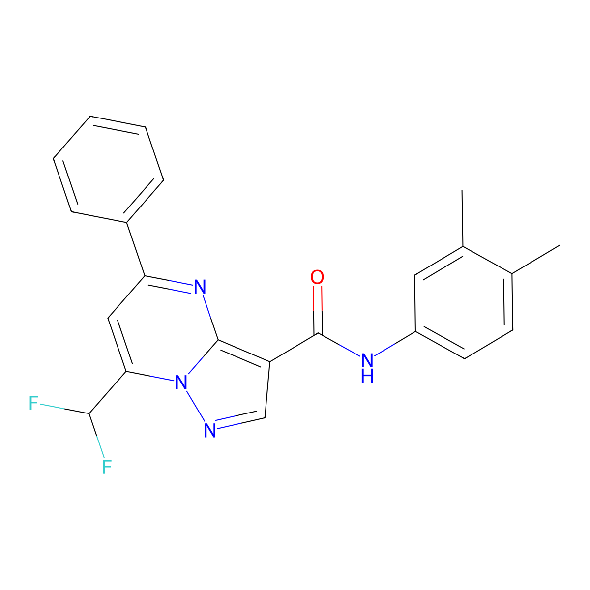 7-(difluoromethyl)-N-(3,4-dimethylphenyl)-5-phenylpyrazolo[1,5-a]pyrimidine-3-carboxamide molecular structure, CAS 445038-15-3