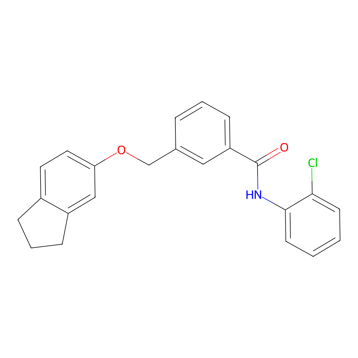 N-(2-chlorophenyl)-3-[(2,3-dihydro-1H-inden-5-yloxy)methyl]benzamide molecular structure, CAS 445038-19-7