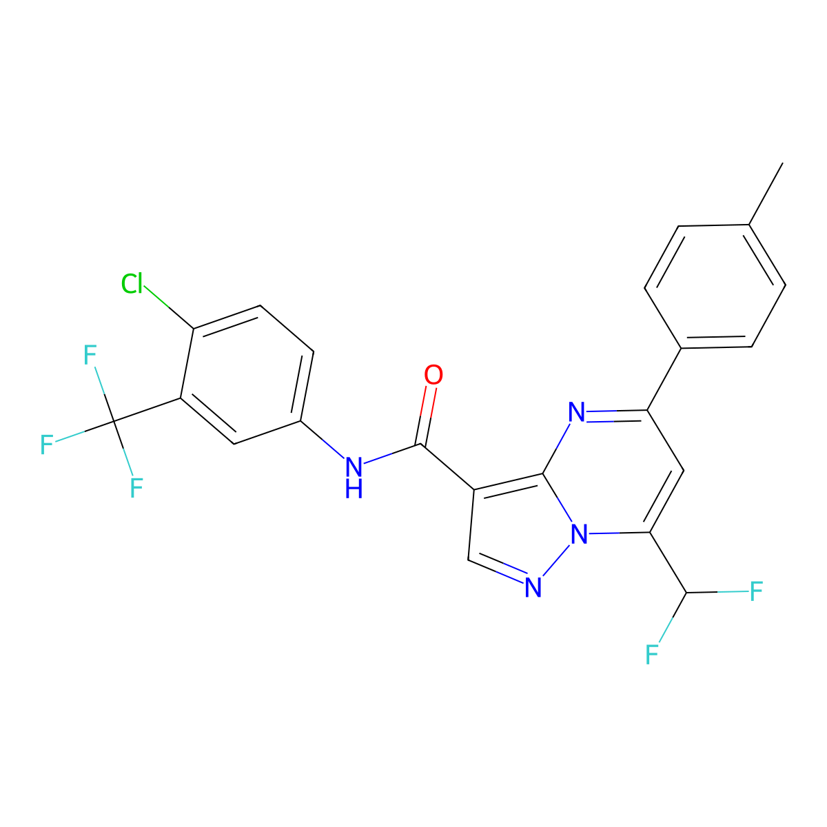 N-[4-chloro-3-(trifluoromethyl)phenyl]-7-(difluoromethyl)-5-(4-methylphenyl)pyrazolo[1,5-a]pyrimidine-3-carboxamide molecular structure, CAS 445038-71-1