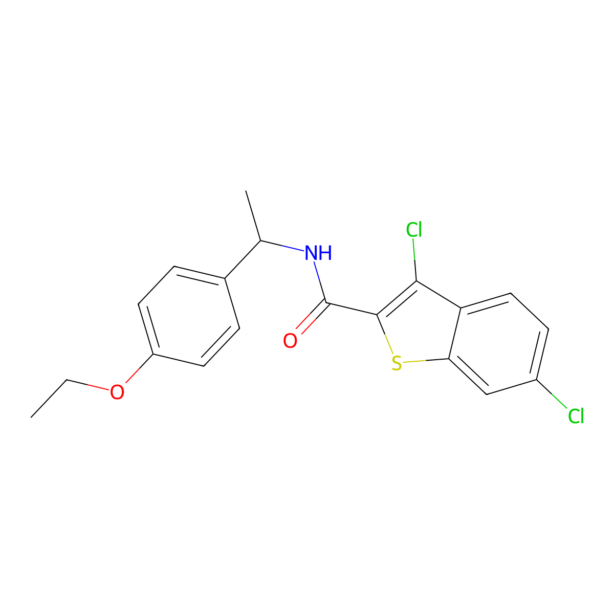 3,6-dichloro-N-[1-(4-ethoxyphenyl)ethyl]-1-benzothiophene-2-carboxamide molecular structure, CAS 445038-96-0
