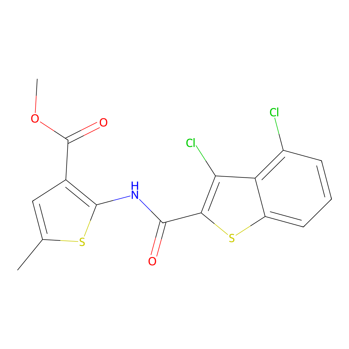 Methyl 2-[(3,4-dichloro-1-benzothiophene-2-carbonyl)amino]-5-methylthiophene-3-carboxylate molecular structure, CAS 445039-10-1