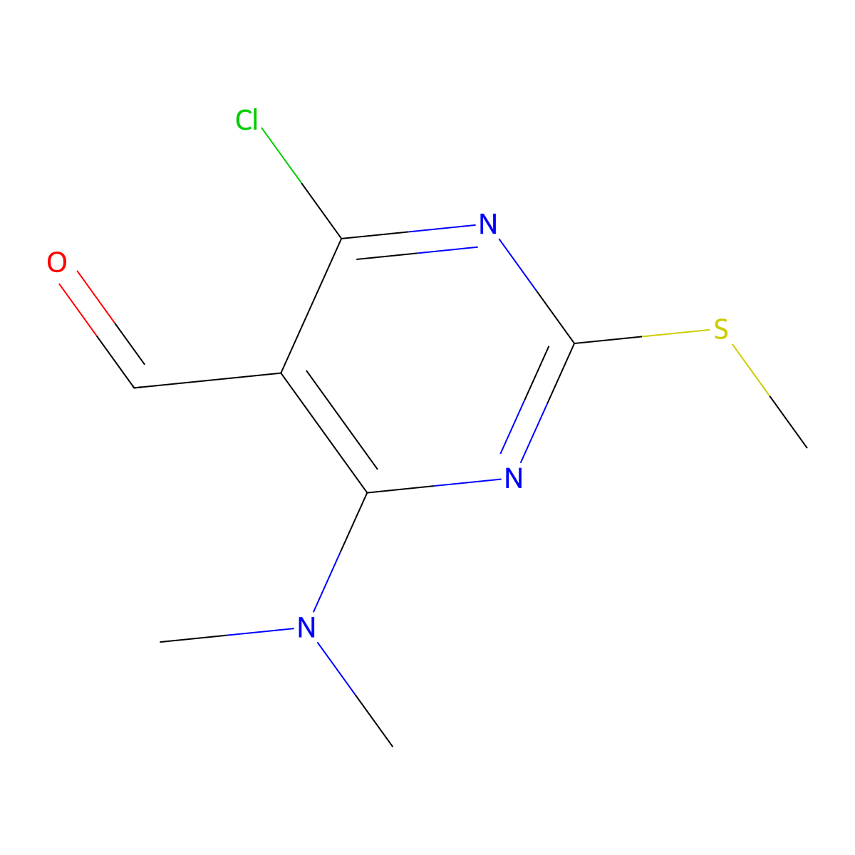 4-Chloro-6-(dimethylamino)-2-(methylthio)pyrimidine-5-carbaldehyde molecular structure, CAS 445040-58-4