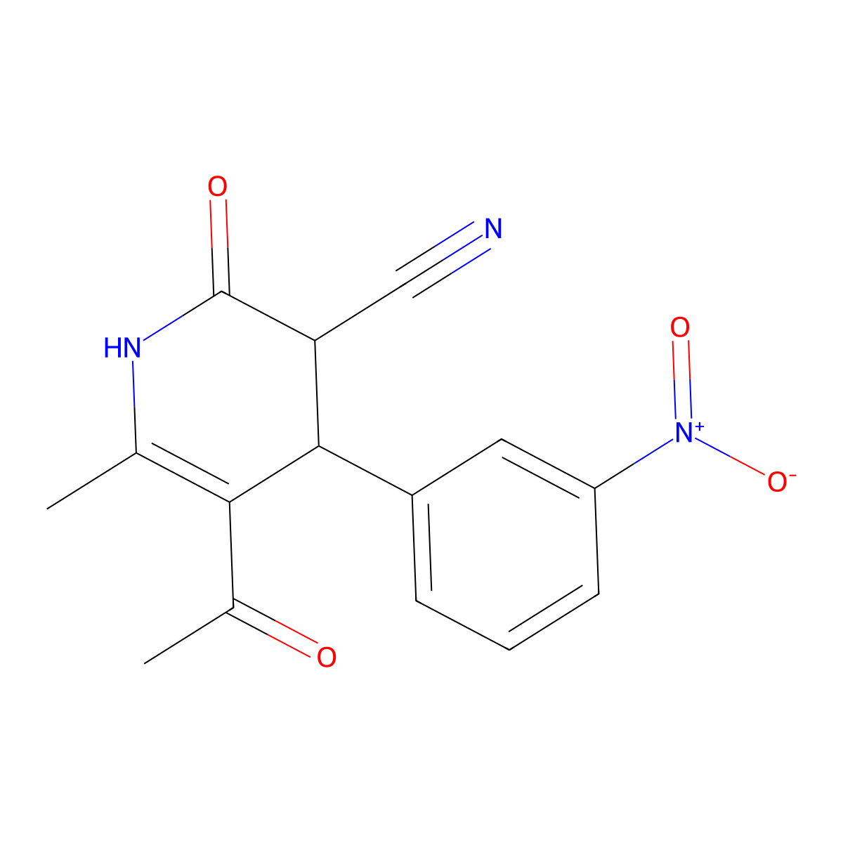 5-Acetyl-4-{3-nitrophenyl}-6-methyl-2-oxo-1,2,3,4-tetrahydropyridine-3-carbonitrile molecular structure, CAS 445220-96-2
