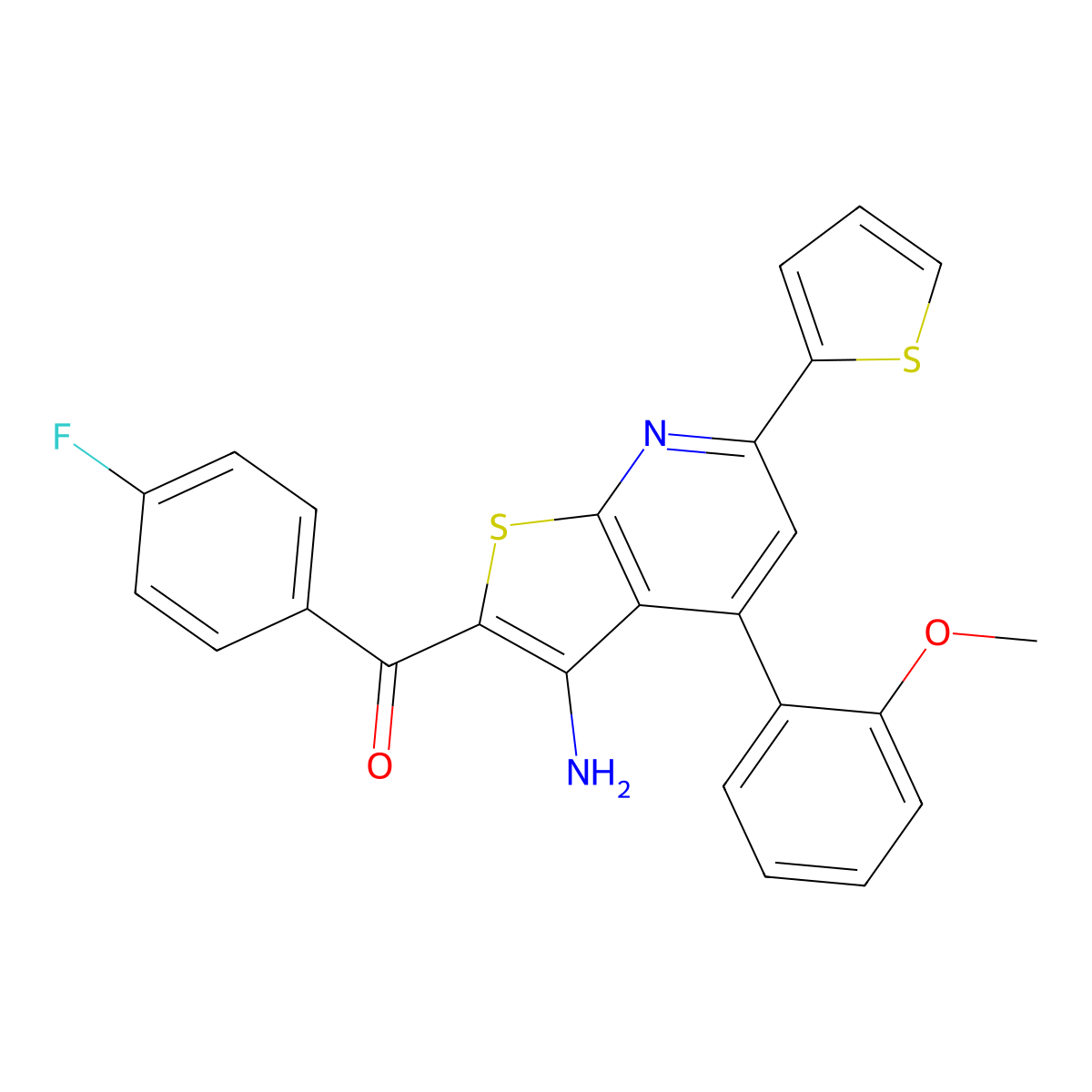 [3-Amino-4-(2-methoxyphenyl)-6-thiophen-2-ylthieno[2,3-b]pyridin-2-yl]-(4-fluorophenyl)methanone molecular structure, CAS 445221-97-6