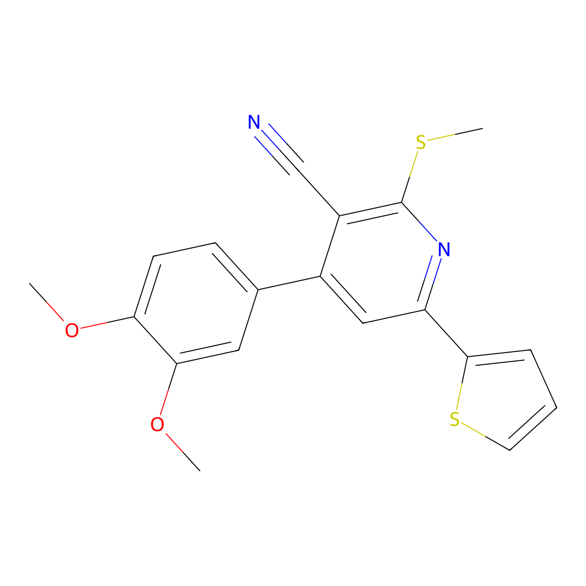 4-(3,4-Dimethoxyphenyl)-2-methylsulfanyl-6-thiophen-2-ylpyridine-3-carbonitrile molecular structure, CAS 445222-06-0
