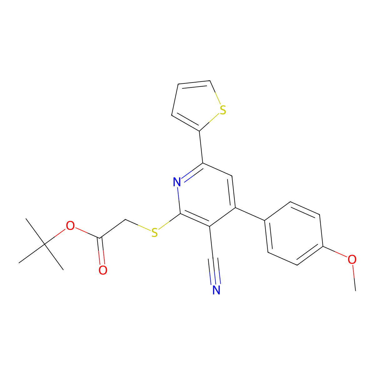Tert-butyl 2-[3-cyano-4-(4-methoxyphenyl)-6-thiophen-2-ylpyridin-2-yl]sulfanylacetate molecular structure, CAS 445222-08-2
