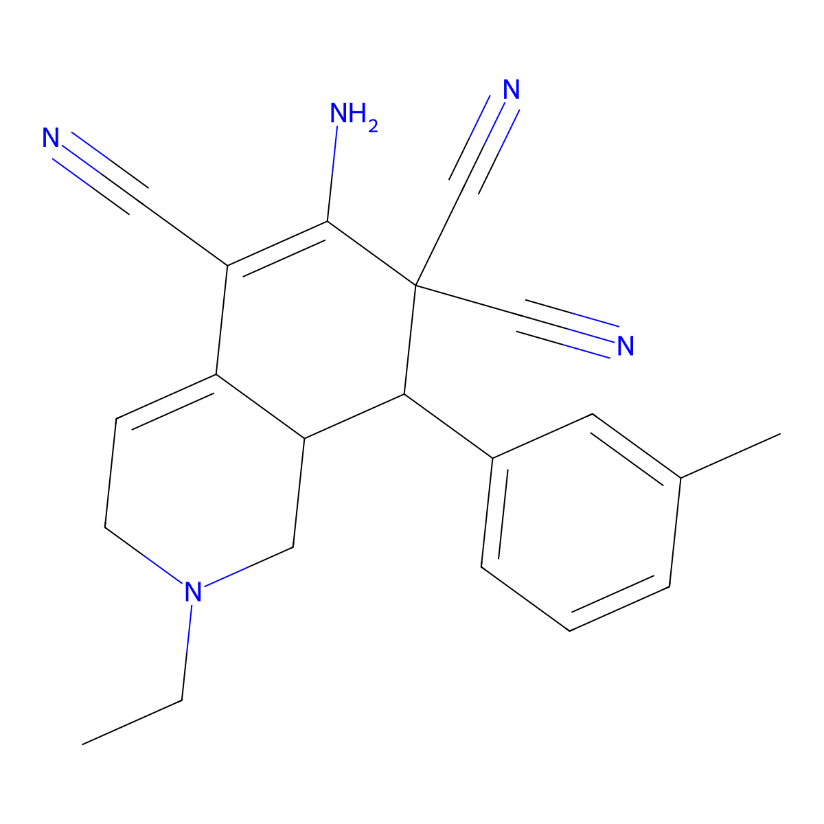 6-amino-2-ethyl-8-(3-methylphenyl)-2,3,8,8a-tetrahydroisoquinoline-5,7,7(1H)-tricarbonitrile molecular structure, CAS 445222-11-7