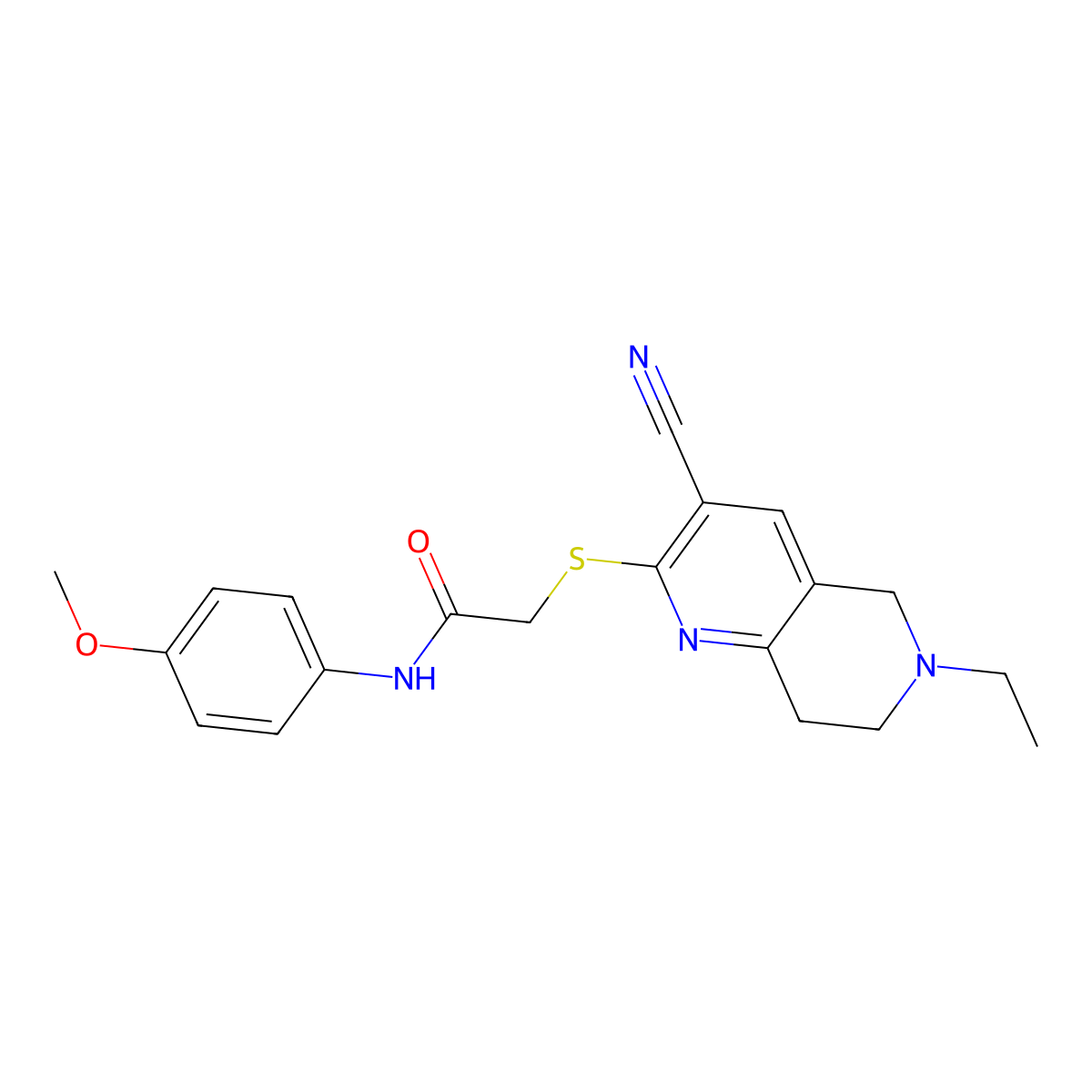2-[(3-cyano-6-ethyl-7,8-dihydro-5H-1,6-naphthyridin-2-yl)sulfanyl]-N-(4-methoxyphenyl)acetamide molecular structure, CAS 445222-25-3