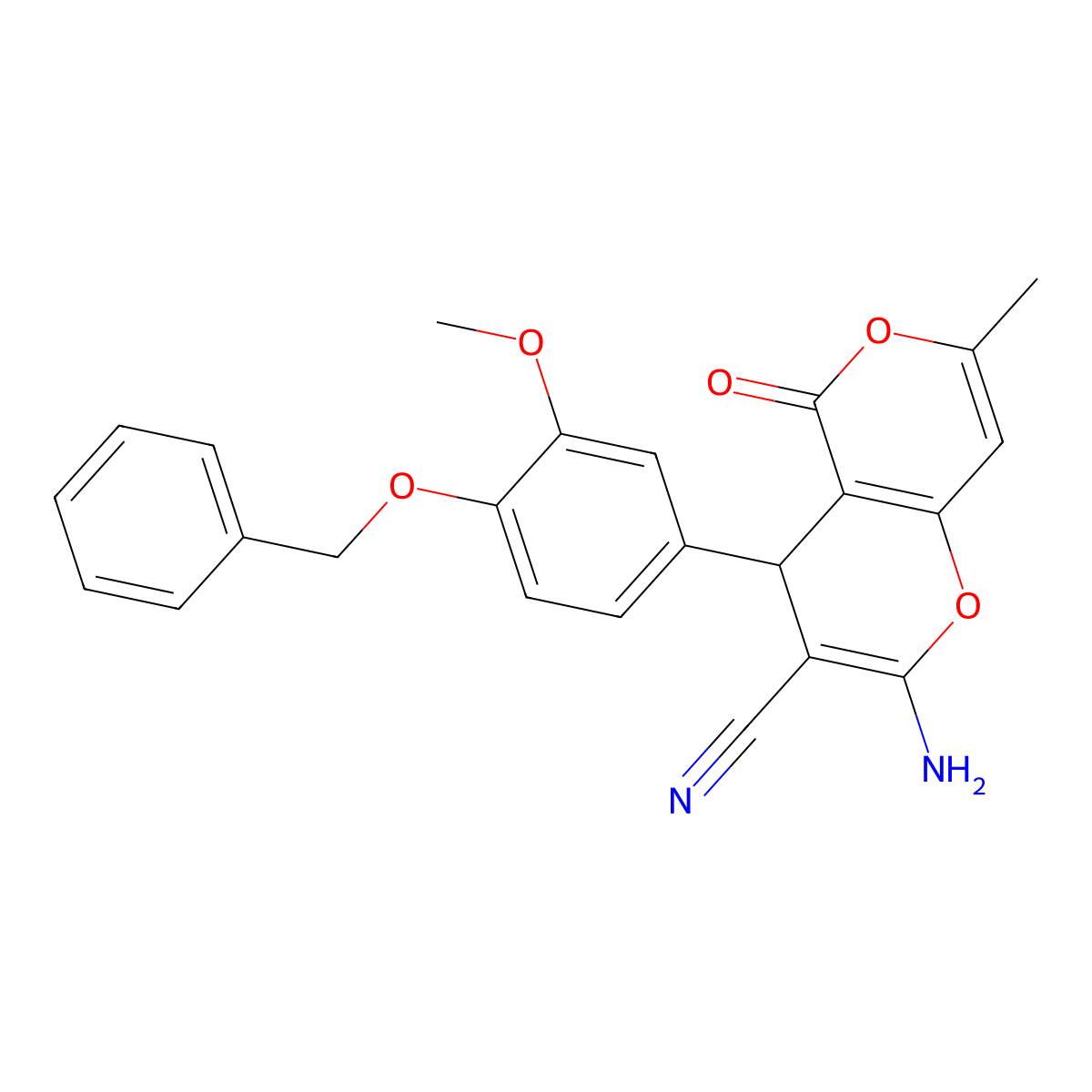 2-amino-4-[4-(benzyloxy)-3-methoxyphenyl]-7-methyl-5-oxo-4H,5H-pyrano[4,3-b]pyran-3-carbonitrile molecular structure, CAS 445222-35-5