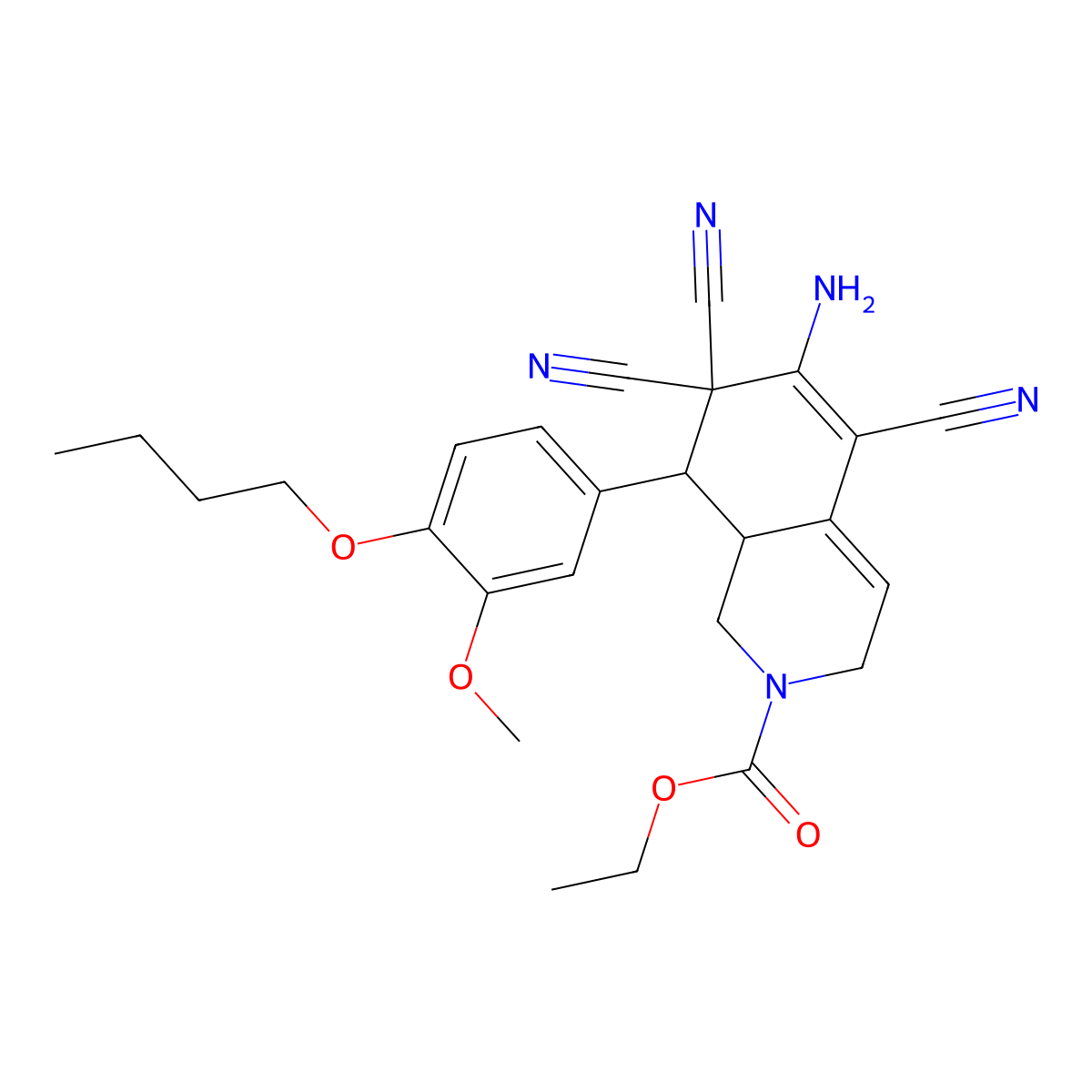 Ethyl 6-amino-8-(4-butoxy-3-methoxyphenyl)-5,7,7-tricyano-1,3,8,8a-tetrahydroisoquinoline-2-carboxylate molecular structure, CAS 445222-43-5