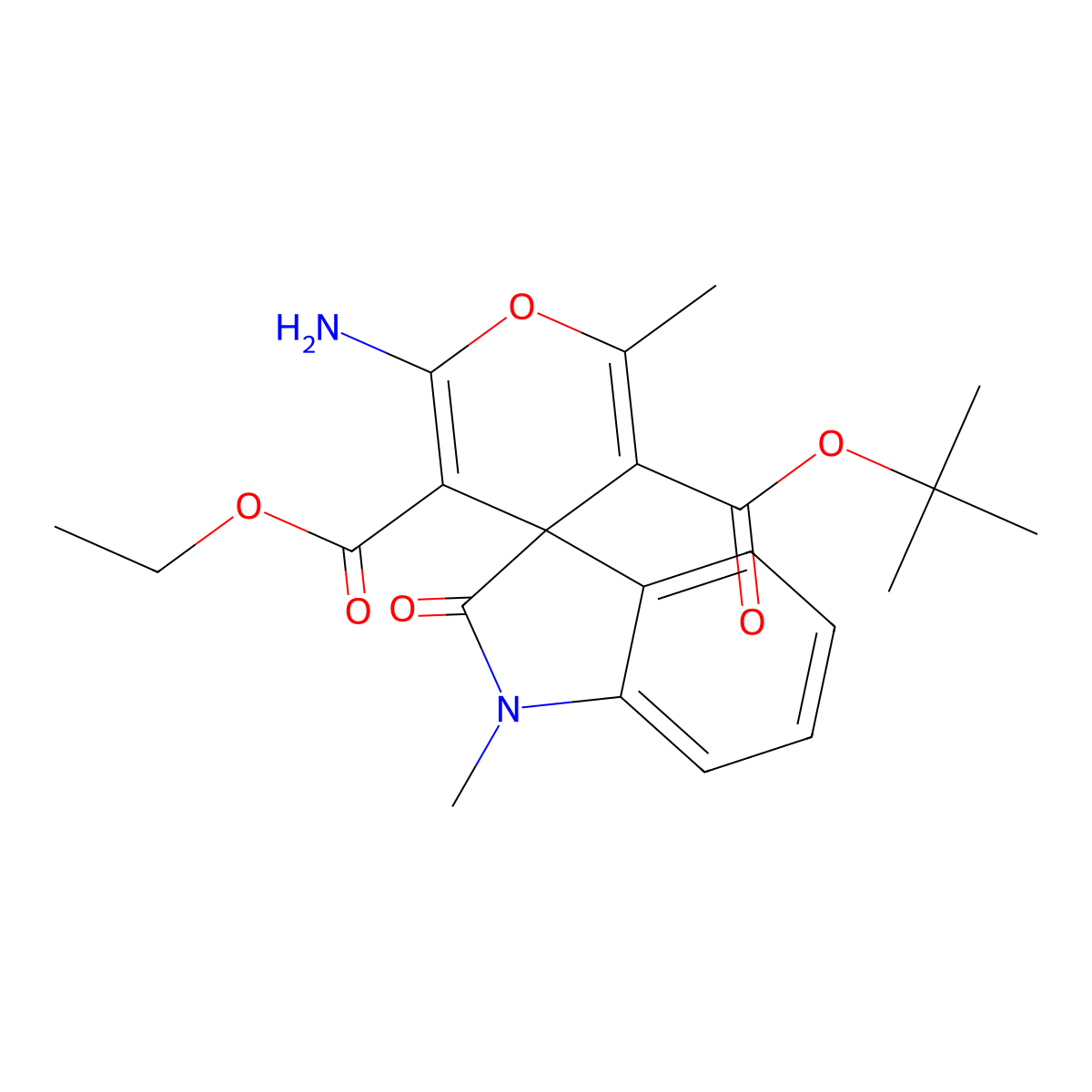 5-O'-tert-butyl 3-O'-ethyl 2'-amino-1,6'-dimethyl-2-oxospiro[indole-3,4'-pyran]-3',5'-dicarboxylate molecular structure, CAS 445222-53-7