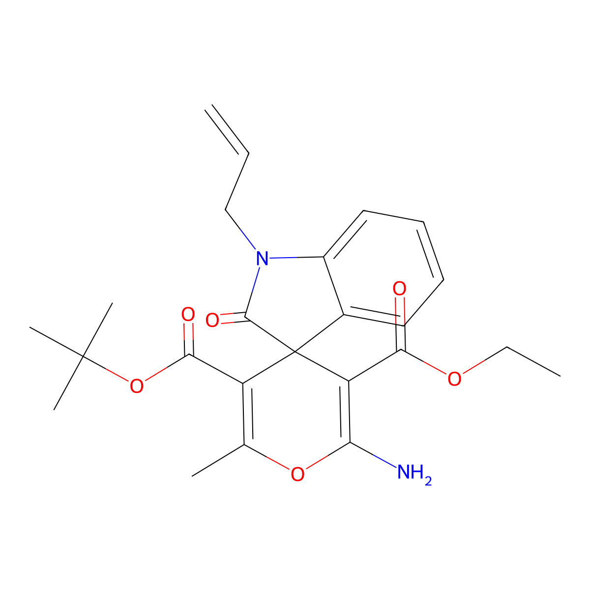 5-O'-tert-butyl 3-O'-ethyl 2'-amino-6'-methyl-2-oxo-1-prop-2-enylspiro[indole-3,4'-pyran]-3',5'-dicarboxylate molecular structure, CAS 445222-63-9