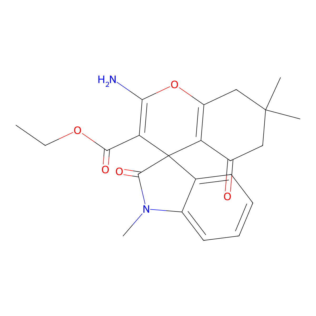 Ethyl 2-amino-1',7,7-trimethyl-2',5-dioxospiro[6,8-dihydrochromene-4,3'-indole]-3-carboxylate molecular structure, CAS 445222-66-2