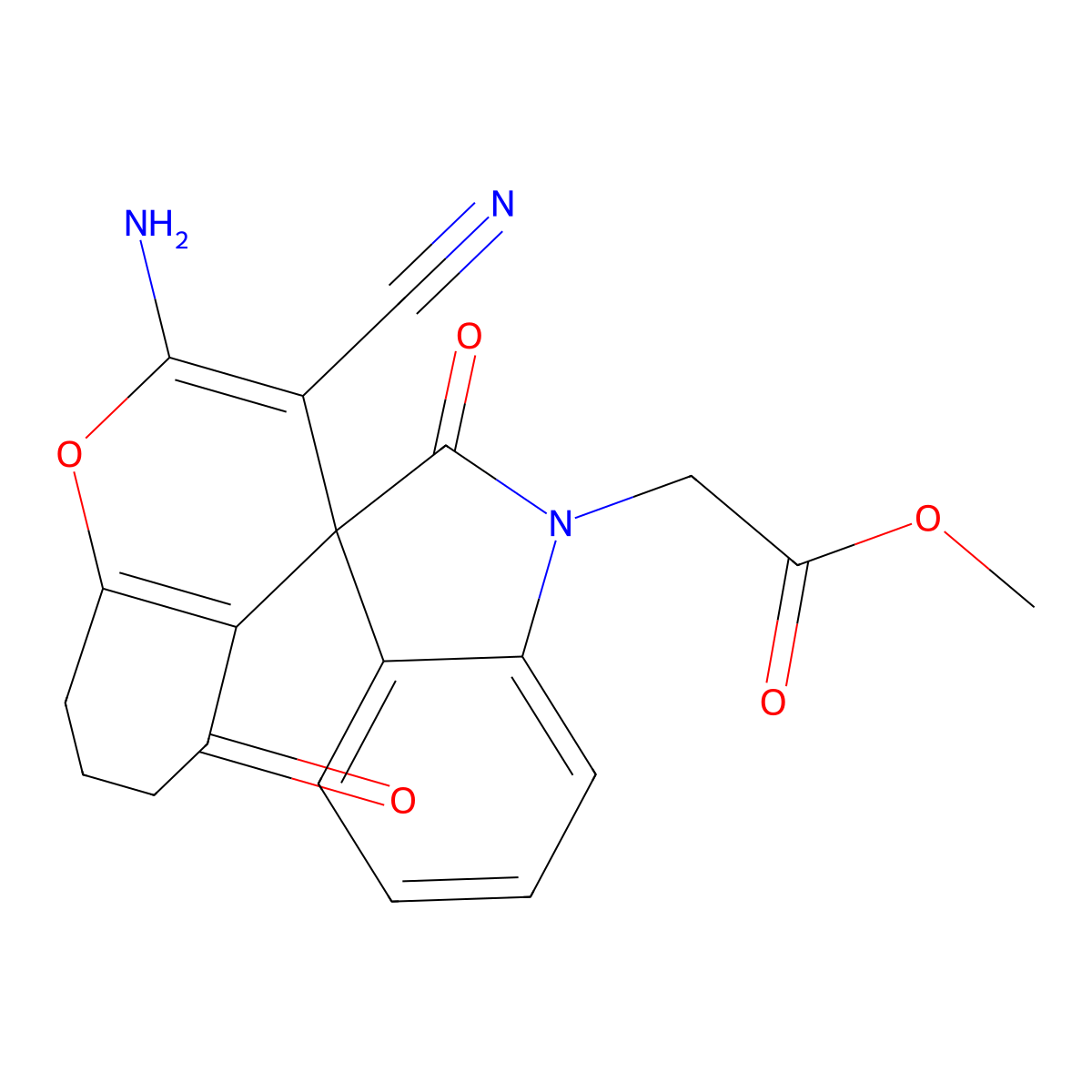 methyl 2-(2-amino-3-cyano-2',5-dioxospiro[7,8-dihydro-6H-chromene-4,3'-indole]-1'-yl)acetate molecular structure, CAS 445222-69-5