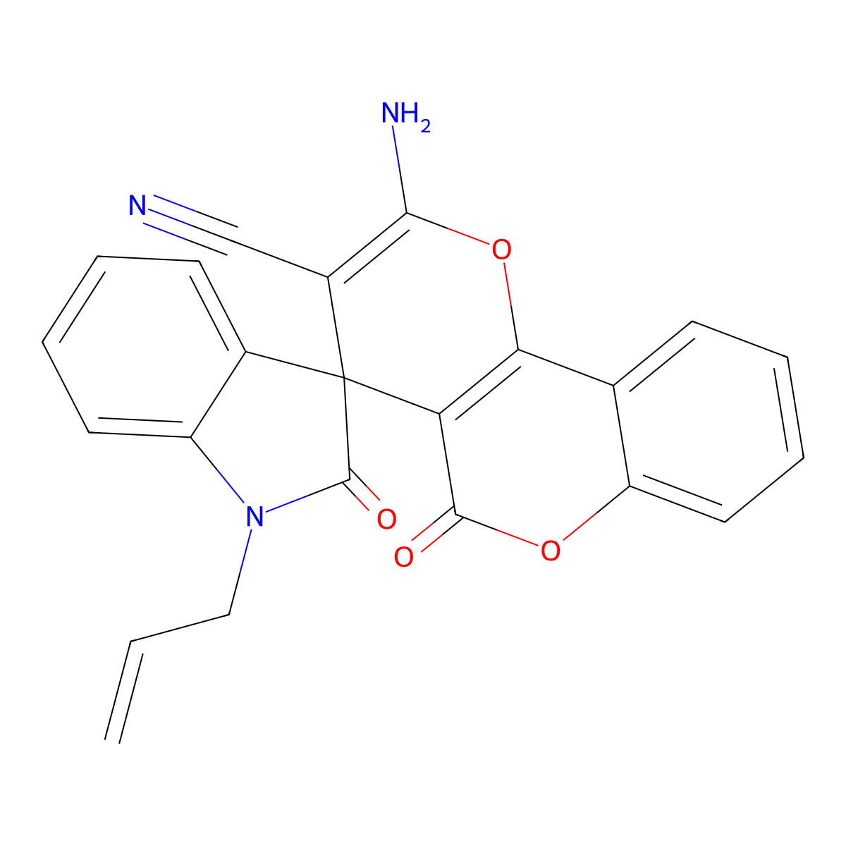 2'-Amino-2,5'-dioxo-1-prop-2-enylspiro[indole-3,4'-pyrano[3,2-c]chromene]-3'-carbonitrile molecular structure, CAS 445222-76-4