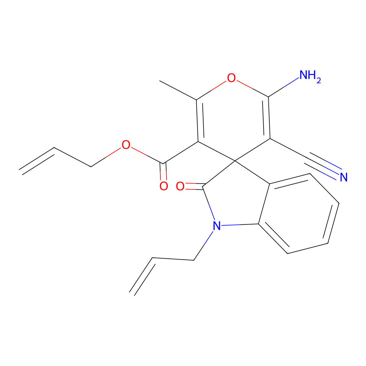 Prop-2-enyl 6'-amino-5'-cyano-2'-methyl-2-oxo-1-prop-2-enylspiro[indole-3,4'-pyran]-3'-carboxylate molecular structure, CAS 445222-77-5