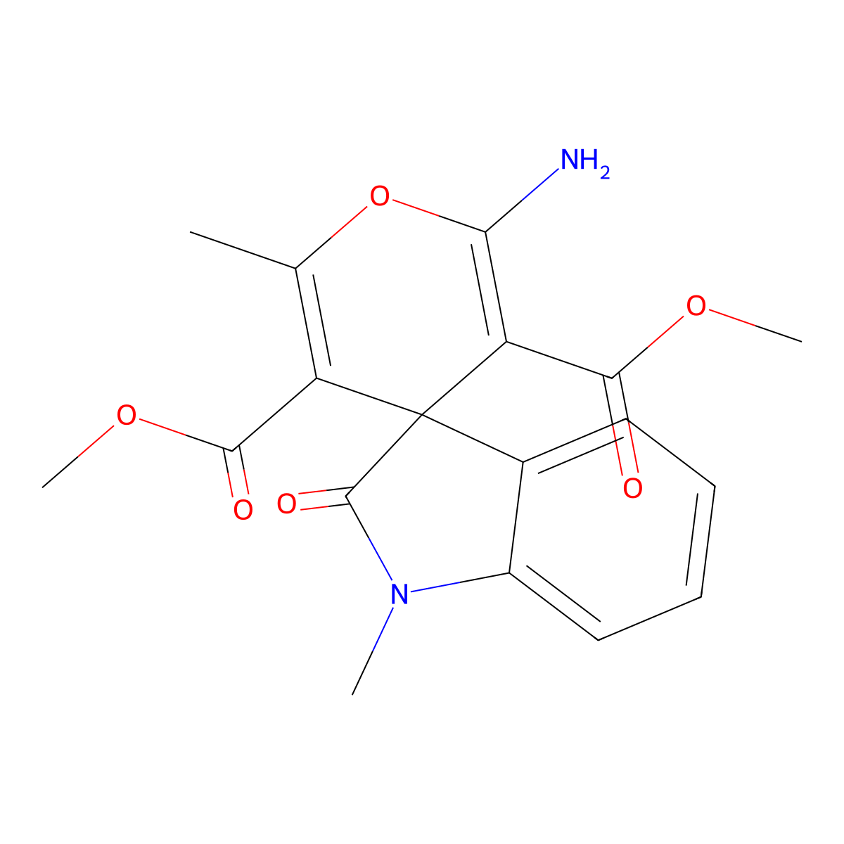 Dimethyl 2'-amino-1,6'-dimethyl-2-oxospiro[indole-3,4'-pyran]-3',5'-dicarboxylate molecular structure, CAS 445222-82-2