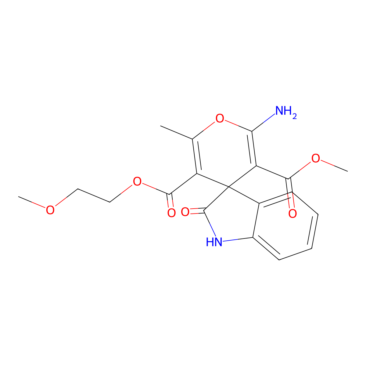 5'-(2-Methoxyethyl) 3'-methyl 2'-amino-6'-methyl-2-oxo-1,2-dihydrospiro[indole-3,4'-pyran]-3',5'-dicarboxylate molecular structure, CAS 445222-96-8