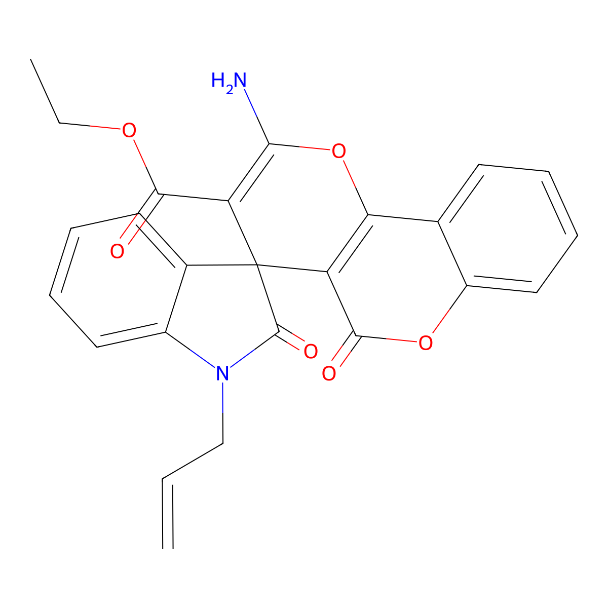 Ethyl 2'-amino-2,5'-dioxo-1-prop-2-enylspiro[indole-3,4'-pyrano[3,2-c]chromene]-3'-carboxylate molecular structure, CAS 445222-99-1