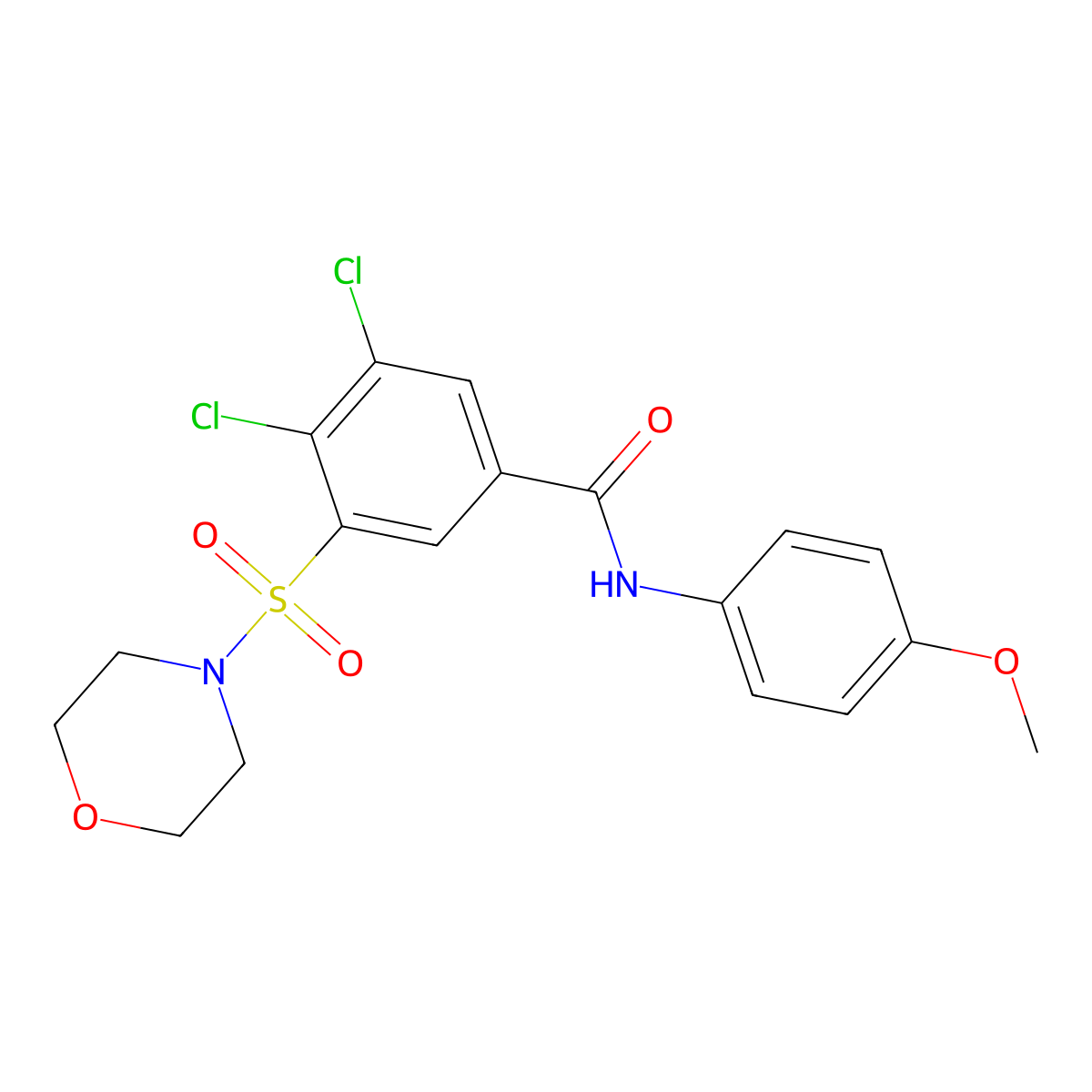 3,4-dichloro-N-(4-methoxyphenyl)-5-(4-morpholinylsulfonyl)benzamide molecular structure, CAS 445226-62-0