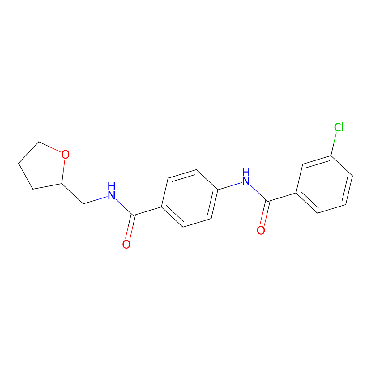 3-chloro-N-[4-(oxolan-2-ylmethylcarbamoyl)phenyl]benzamide molecular structure, CAS 445226-87-9