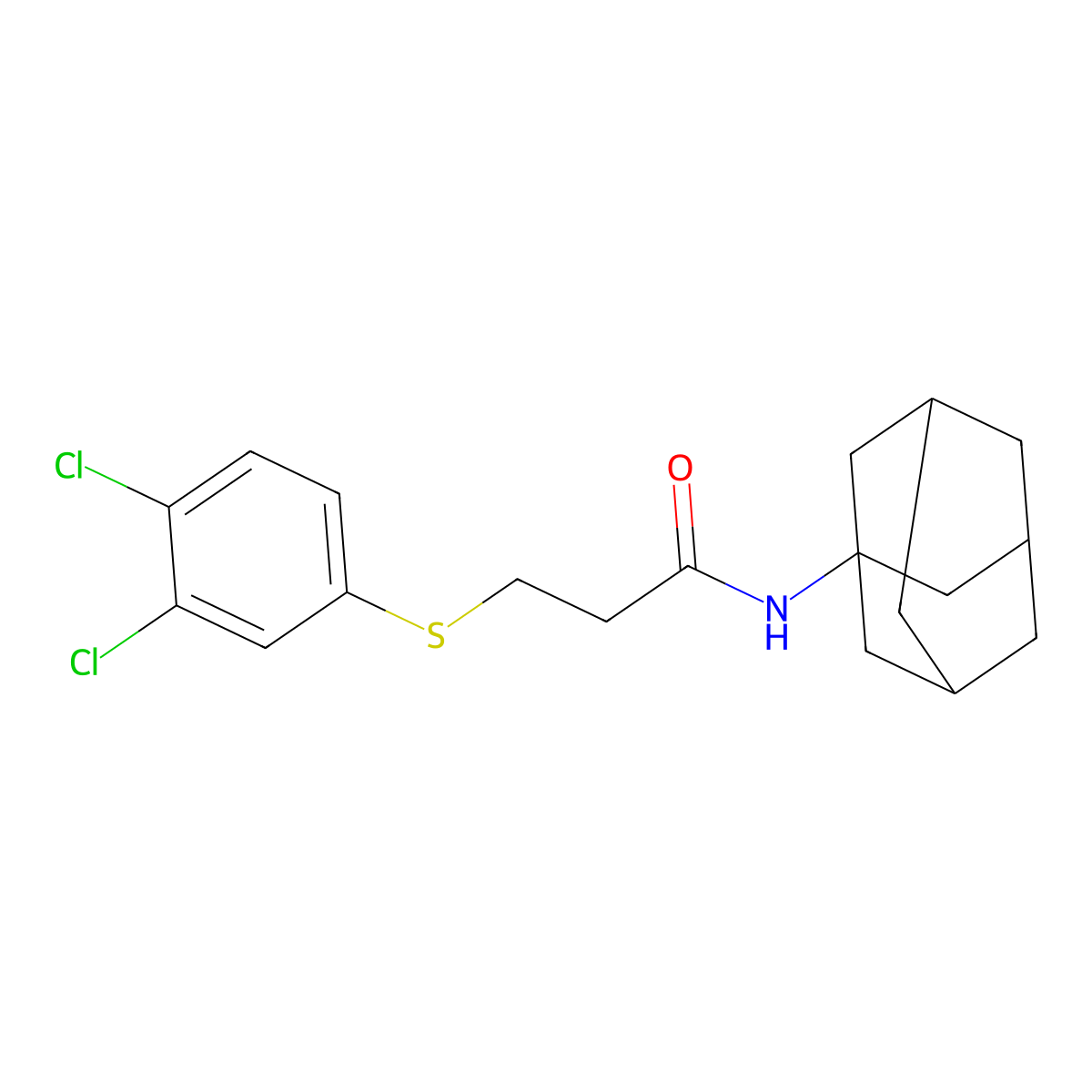 N-(1-adamantyl)-3-(3,4-dichlorophenyl)sulfanylpropanamide molecular structure, CAS 445227-24-7