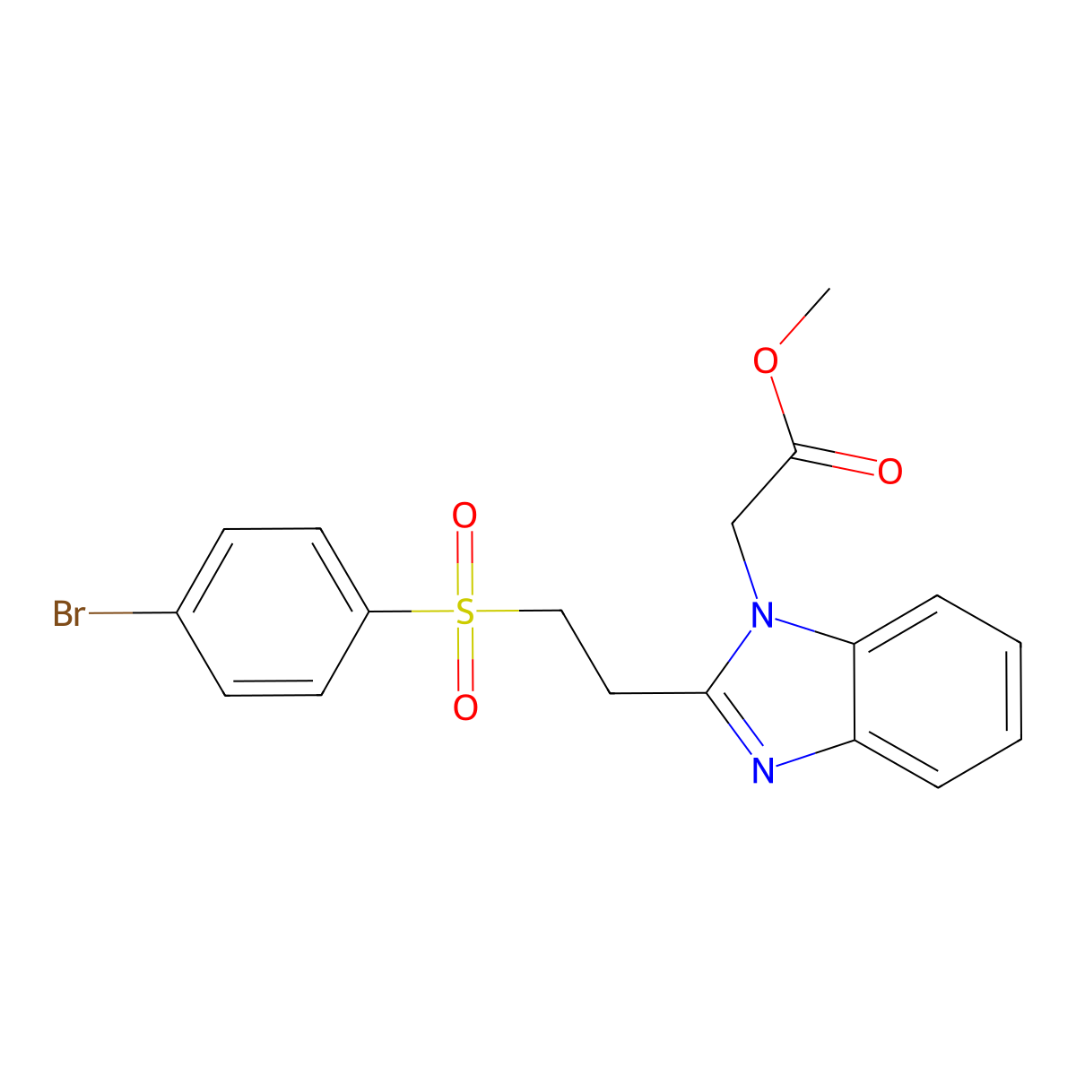 Methyl 2-[2-[(4-bromophenyl)sulfonyl]ethyl]-1H-benzimidazole-1-acetate molecular structure, CAS 445227-99-6