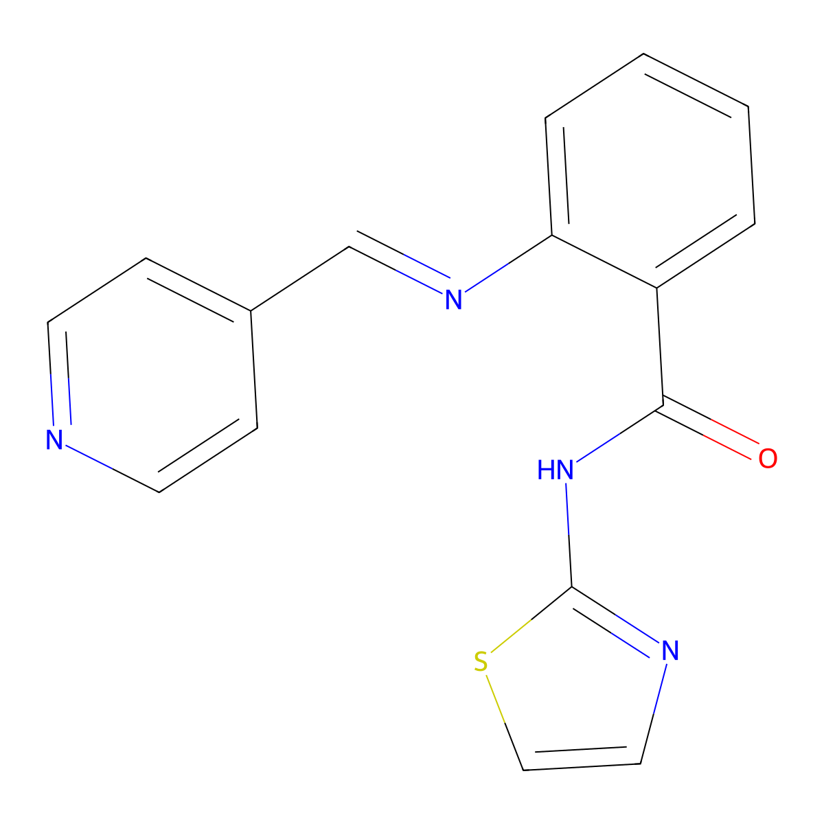2-(pyridin-4-ylmethylideneamino)-N-(1,3-thiazol-2-yl)benzamide molecular structure, CAS 445229-01-6