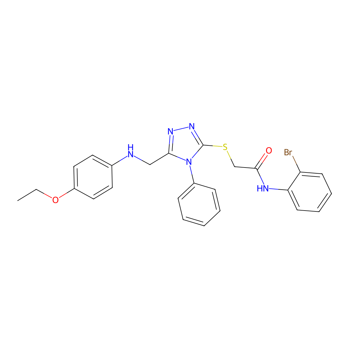 N-(2-Bromophenyl)-2-((5-(((4-ethoxyphenyl)amino)methyl)-4-phenyl-4H-1,2,4-triazol-3-yl)thio)acetamide molecular structure, CAS 445229-36-7