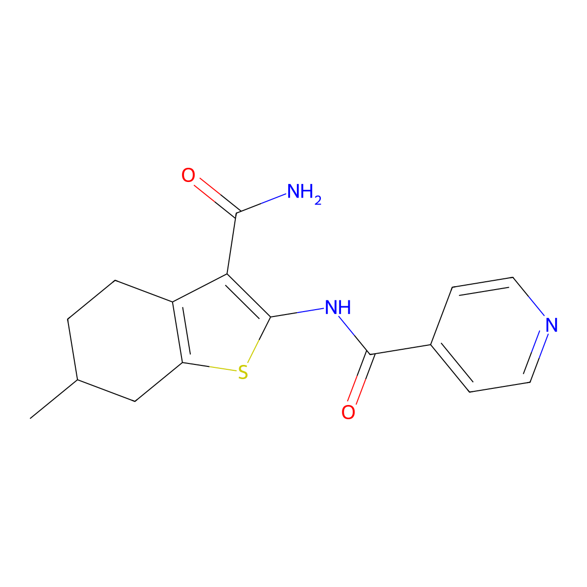 N-(3-carbamoyl-6-methyl-4,5,6,7-tetrahydro-1-benzothiophen-2-yl)pyridine-4-carboxamide molecular structure, CAS 445229-40-3