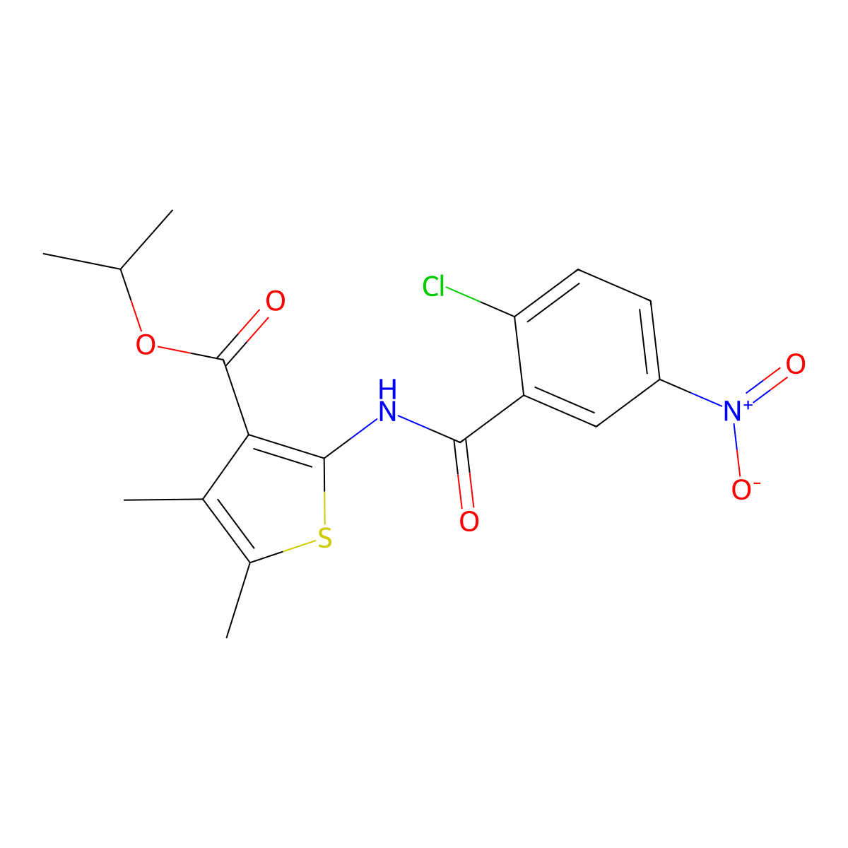 Isopropyl 2-({2-chloro-5-nitrobenzoyl}amino)-4,5-dimethyl-3-thiophenecarboxylate molecular structure, CAS 445229-50-5