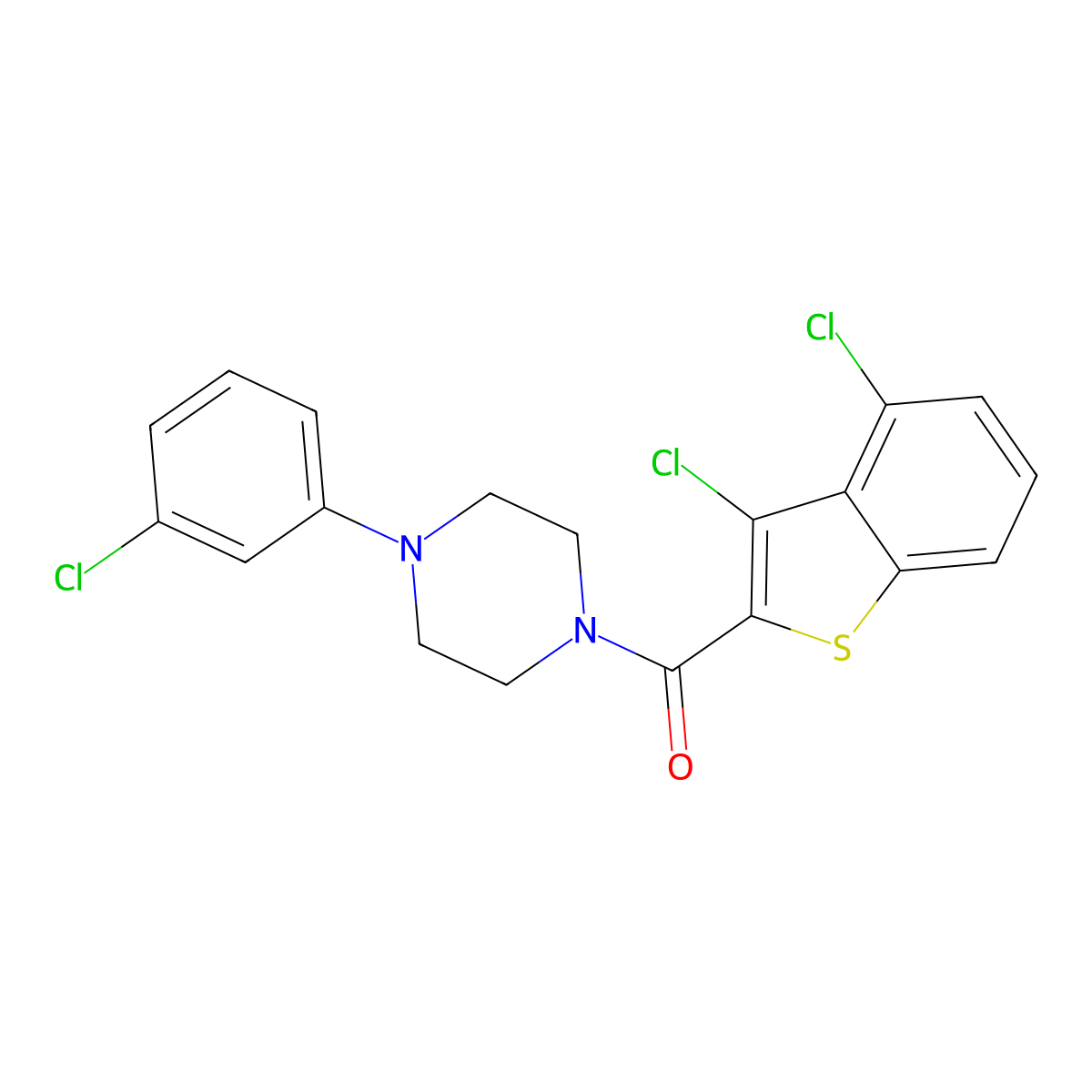 [4-(3-Chlorophenyl)piperazin-1-yl]-(3,4-dichloro-1-benzothiophen-2-yl)methanone molecular structure, CAS 445229-65-2