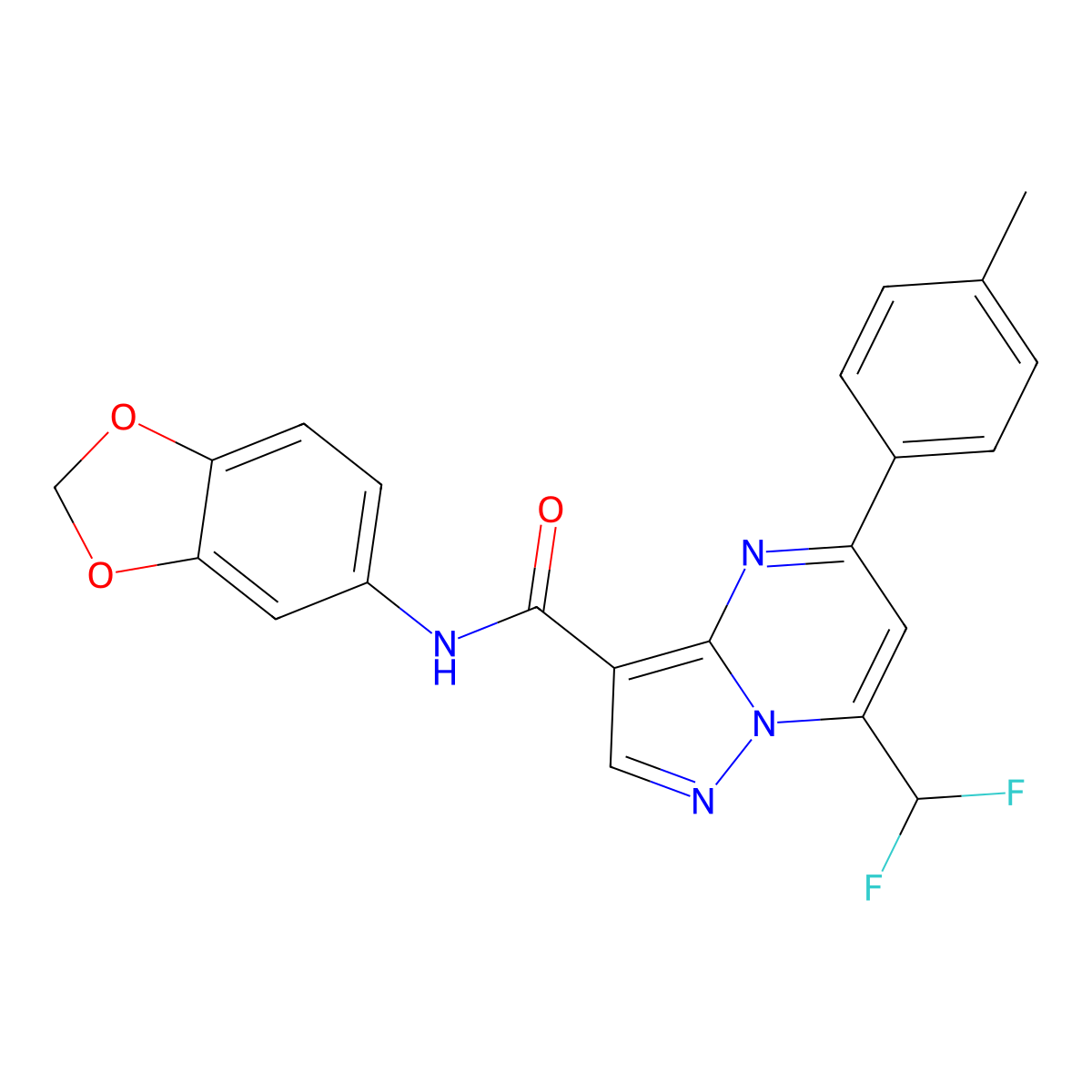 N-(1,3-benzodioxol-5-yl)-7-(difluoromethyl)-5-(4-methylphenyl)pyrazolo[1,5-a]pyrimidine-3-carboxamide molecular structure, CAS 445229-84-5