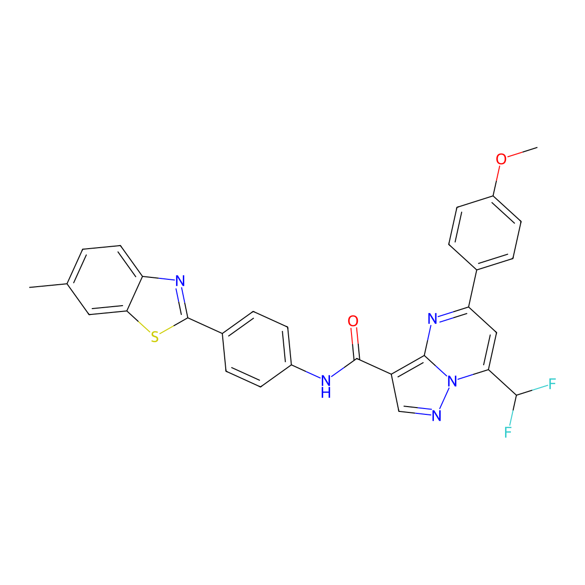 7-(difluoromethyl)-5-(4-methoxyphenyl)-N-[4-(6-methyl-1,3-benzothiazol-2-yl)phenyl]pyrazolo[1,5-a]pyrimidine-3-carboxamide molecular structure, CAS 445230-07-9