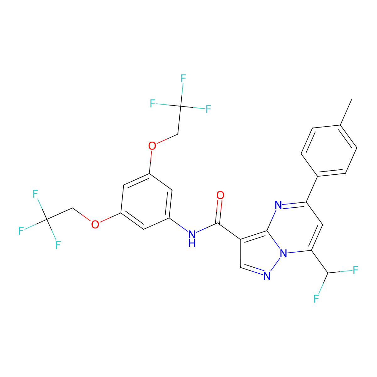 N-[3,5-bis(2,2,2-trifluoroethoxy)phenyl]-7-(difluoromethyl)-5-(4-methylphenyl)pyrazolo[1,5-a]pyrimidine-3-carboxamide molecular structure, CAS 445230-09-1