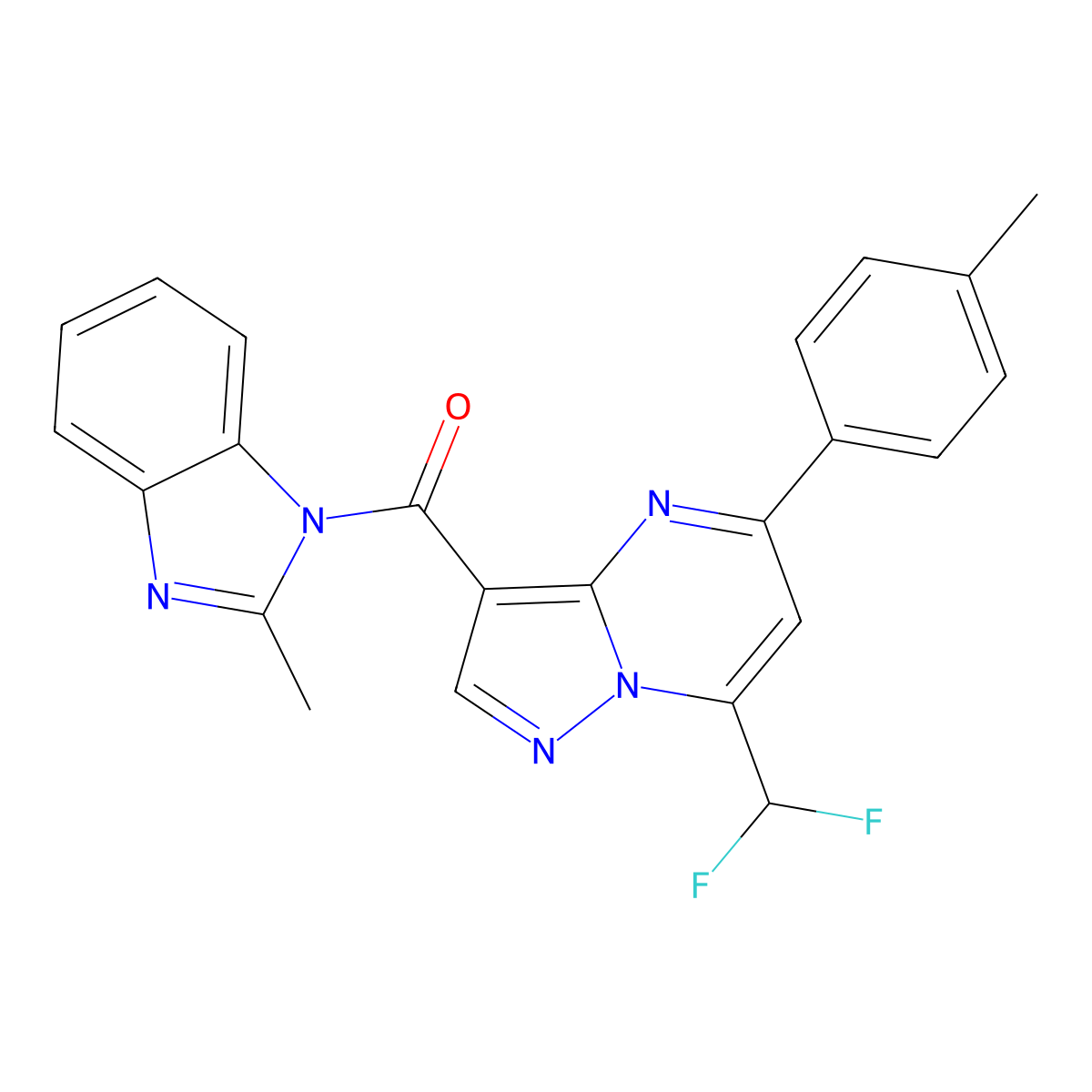 [7-(Difluoromethyl)-5-(4-methylphenyl)pyrazolo[1,5-a]pyrimidin-3-yl]-(2-methylbenzimidazol-1-yl)methanone molecular structure, CAS 445230-14-8