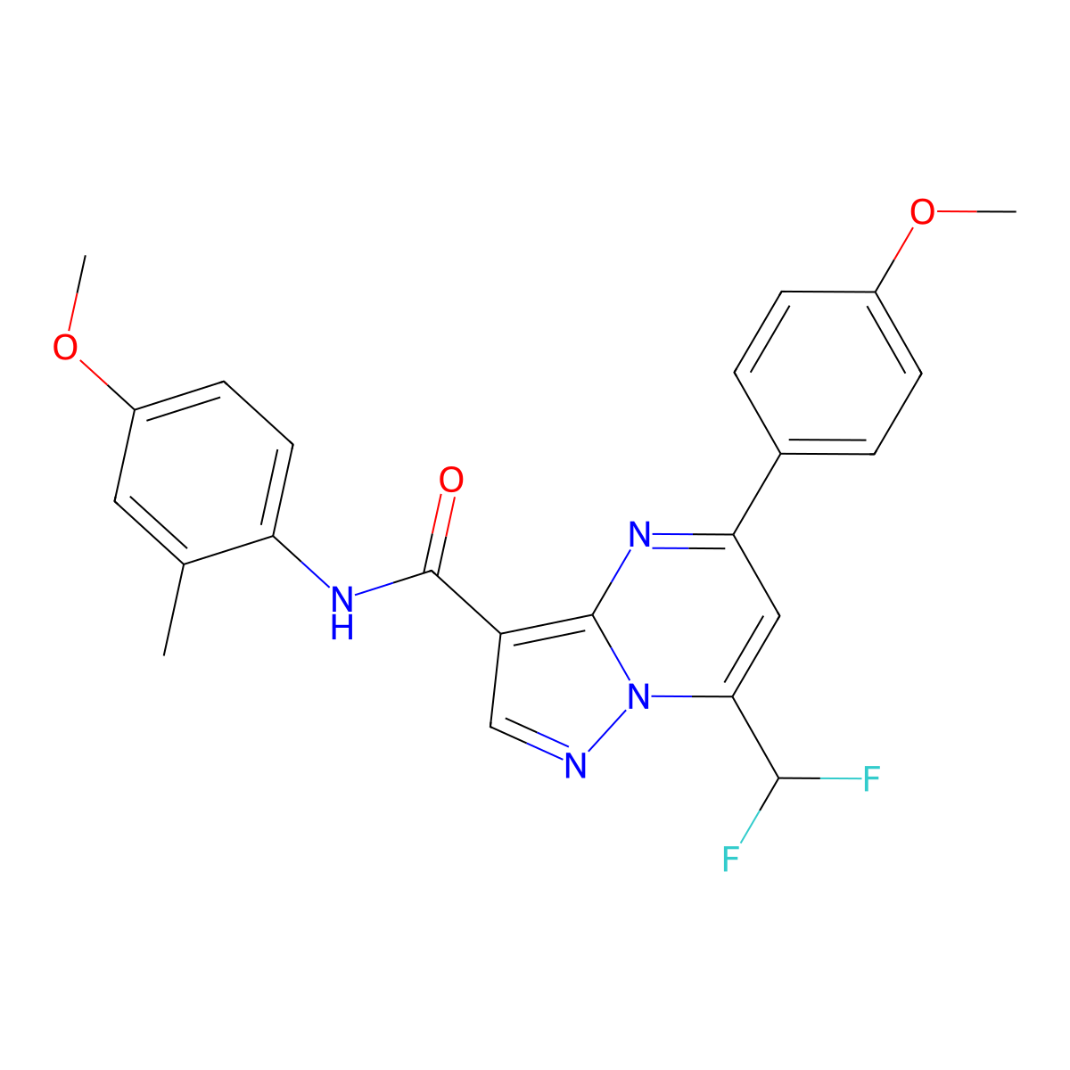 7-(difluoromethyl)-N-(4-methoxy-2-methylphenyl)-5-(4-methoxyphenyl)pyrazolo[1,5-a]pyrimidine-3-carboxamide molecular structure, CAS 445230-39-7