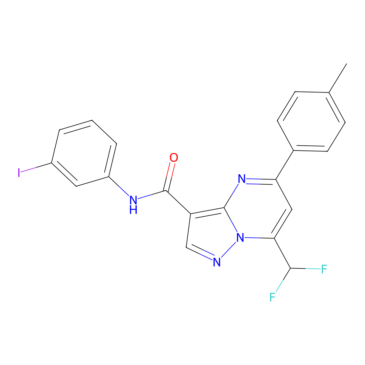 7-(difluoromethyl)-N-(3-iodophenyl)-5-(4-methylphenyl)pyrazolo[1,5-a]pyrimidine-3-carboxamide molecular structure, CAS 445230-95-5