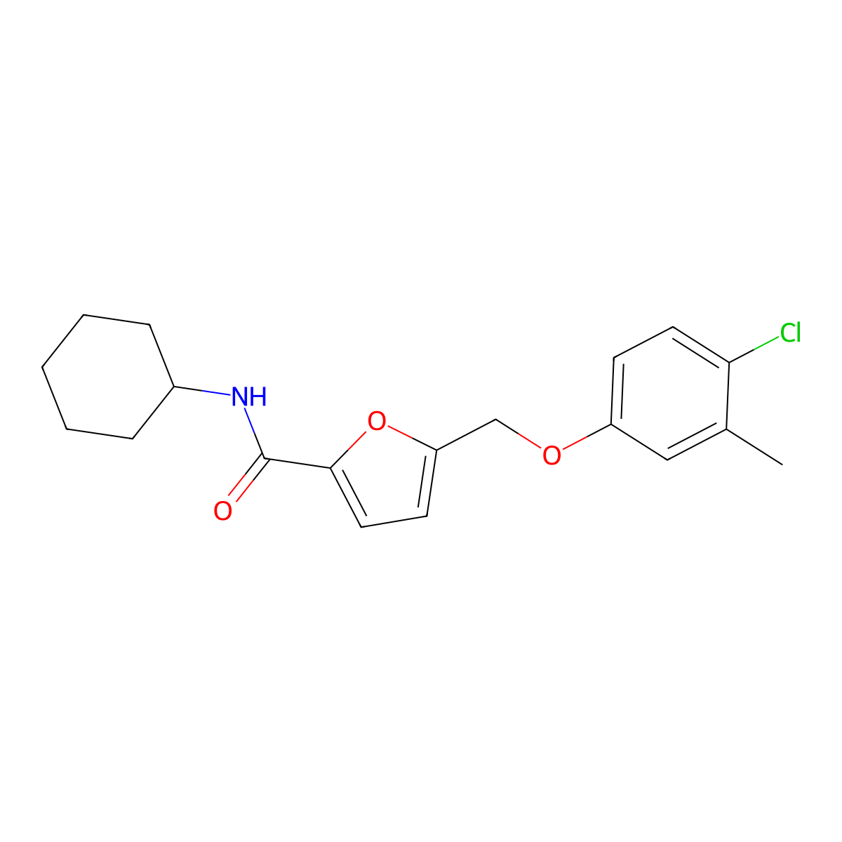 5-[(4-chloro-3-methylphenoxy)methyl]-N-cyclohexylfuran-2-carboxamide molecular structure, CAS 445231-16-3