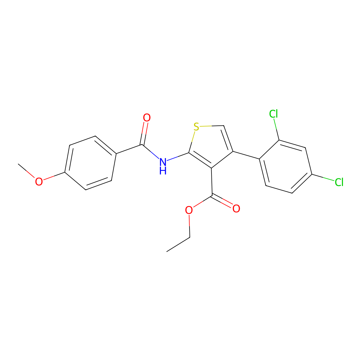 Ethyl 4-(2,4-dichlorophenyl)-2-[(4-methoxybenzoyl)amino]-3-thiophenecarboxylate molecular structure, CAS 445231-19-6