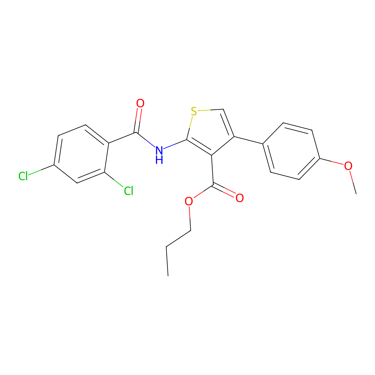 Propyl 2-[(2,4-dichlorobenzoyl)amino]-4-(4-methoxyphenyl)-3-thiophenecarboxylate molecular structure, CAS 445231-24-3