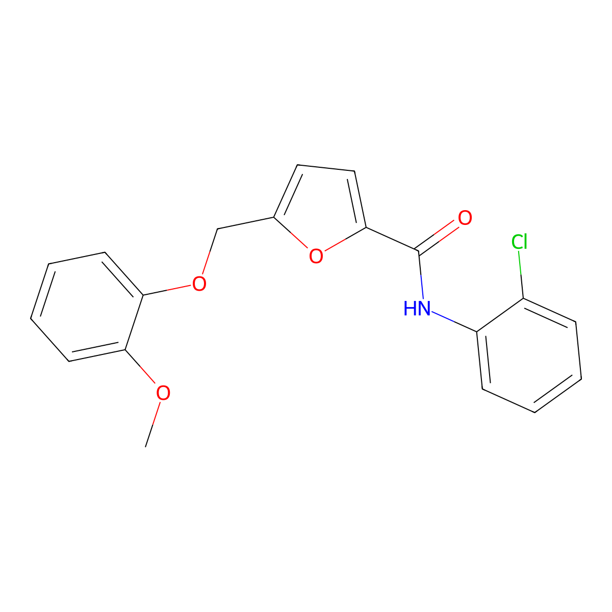 N-(2-Chlorophenyl)-5-((2-methoxyphenoxy)methyl)furan-2-carboxamide molecular structure, CAS 445231-36-7