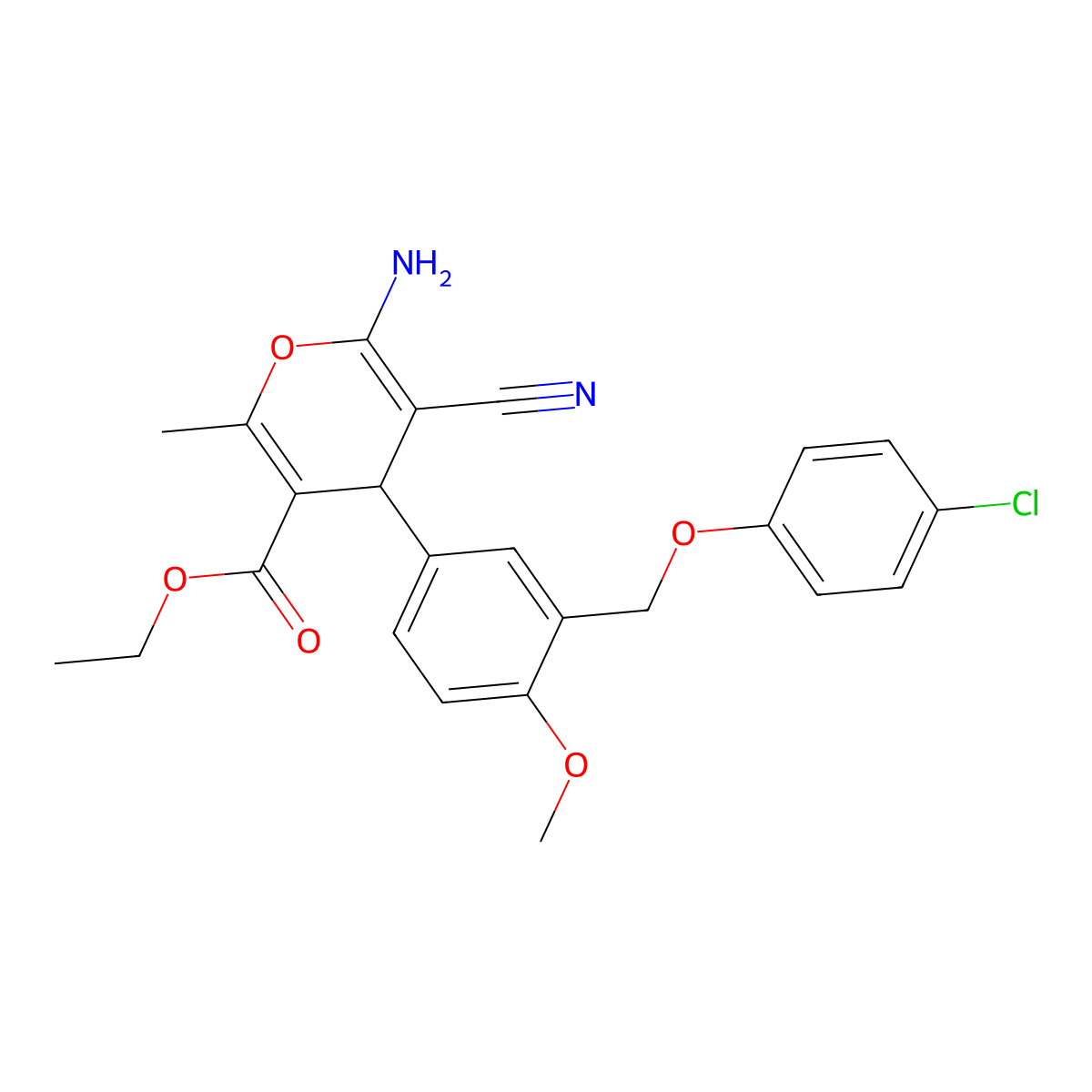 ethyl 6-amino-4-{3-[(4-chlorophenoxy)methyl]-4-methoxyphenyl}-5-cyano-2-methyl-4H-pyran-3-carboxylate molecular structure, CAS 445231-42-5