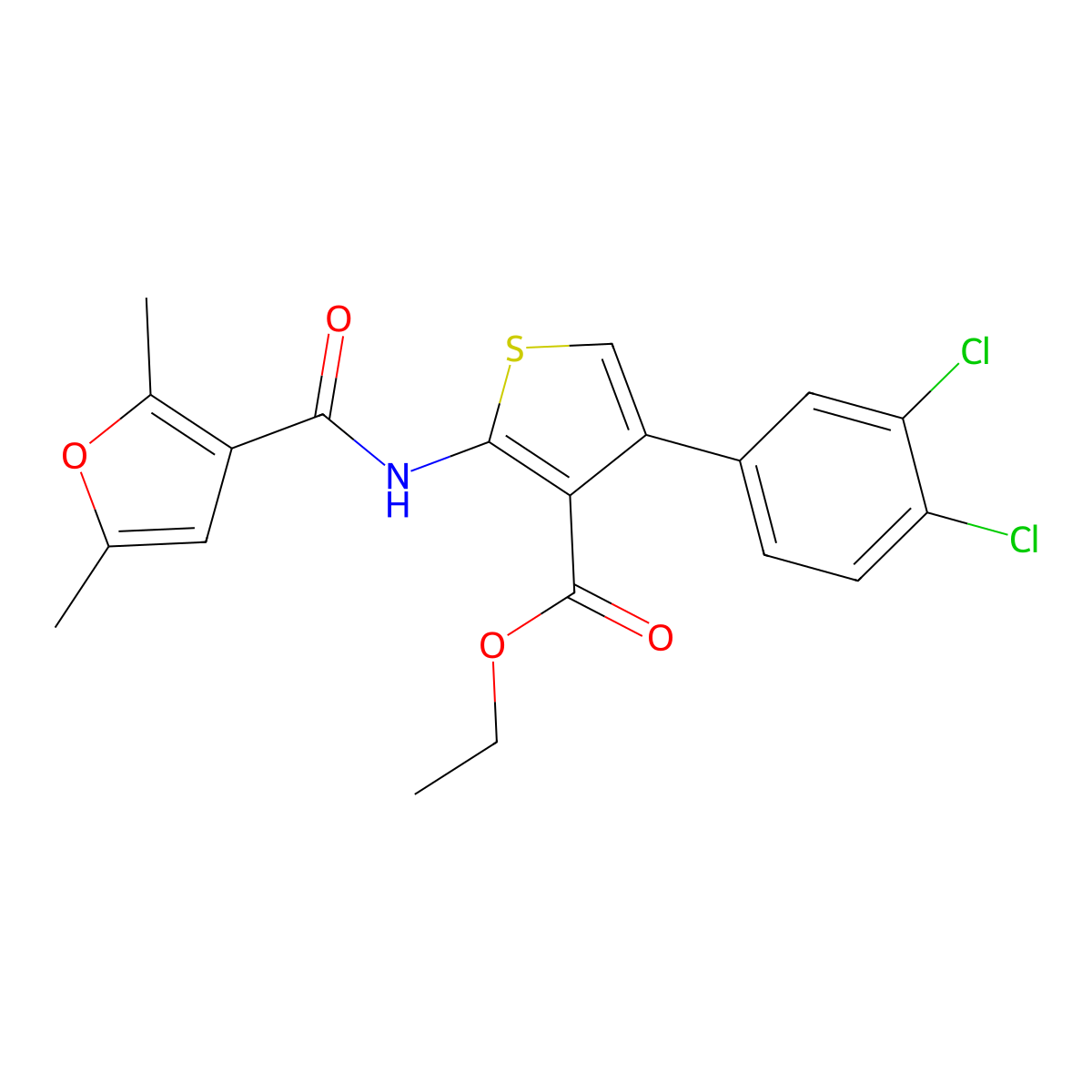 Ethyl 4-(3,4-dichlorophenyl)-2-[(2,5-dimethyl-3-furoyl)amino]-3-thiophenecarboxylate molecular structure, CAS 445231-67-4